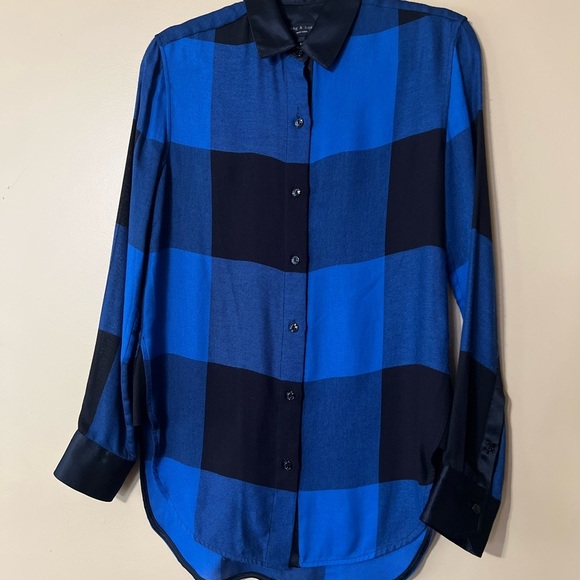 Rag & Bone Blue and Black Plaid Button Down Shirt - Picture 1 of 10